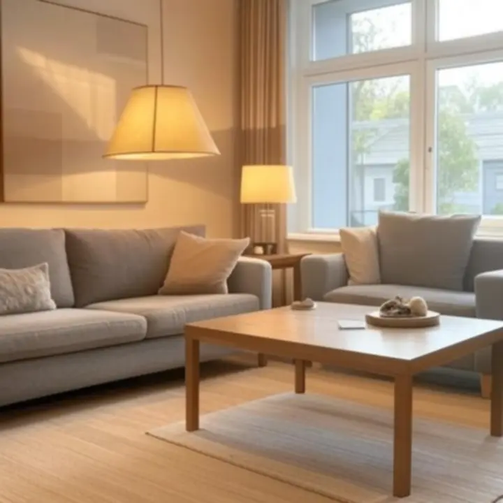 Elegancko oświetlony salon z nowoczesną lampą wiszącą z kolekcji Home Accently